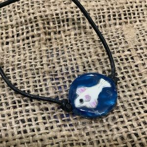 Handmade leather Blue surf fish beach boho leather necklace